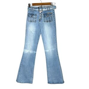 Watch LA Women's Vintage Y2K 26 Low Rise Light Wash Flare Jeans Belted
